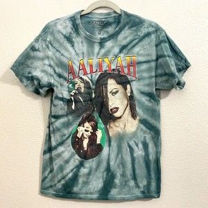 AAliyah Womes Shirt Size Medium Green Tie Dye Graphic Tee Cotton